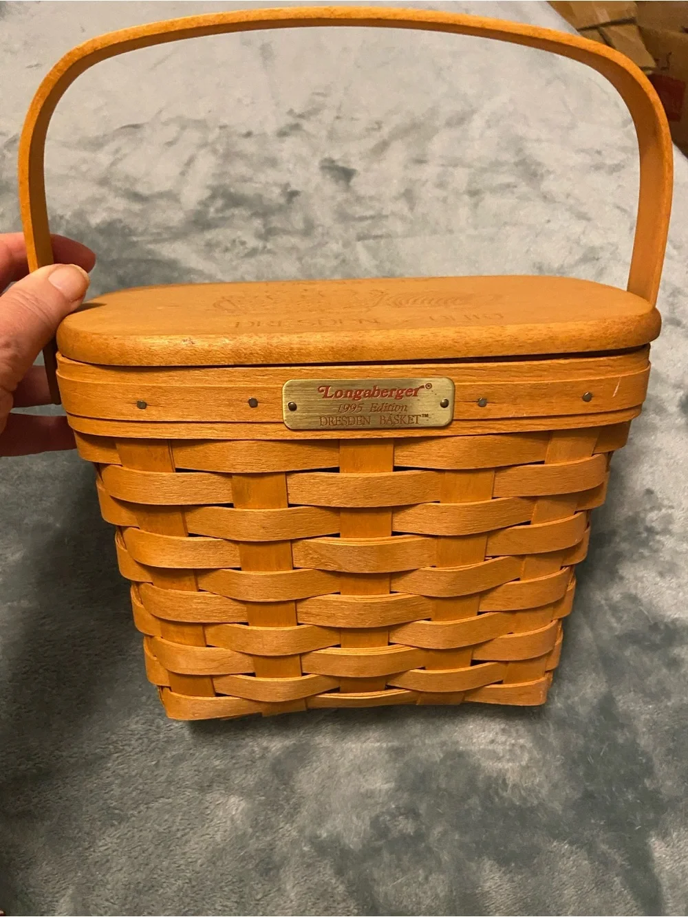 Longaberger 1995 Dresden baskets signatures lid protector 9x7